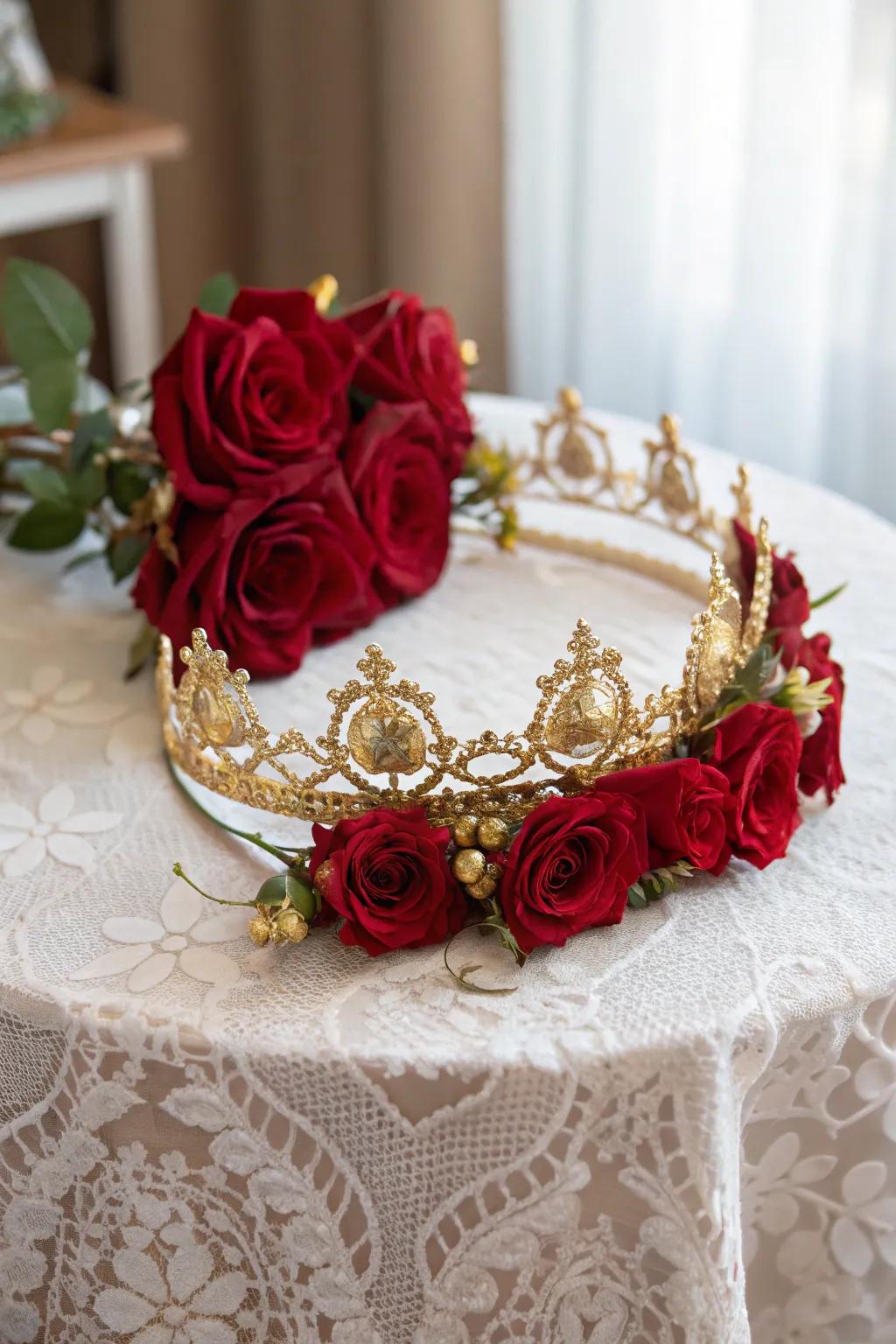 A romantic red rose crown for a touch of luxury.