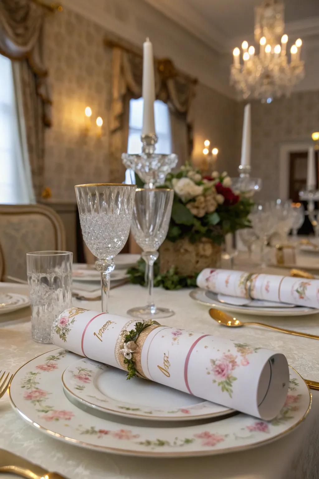 Personalized crackers add charm and fun to the table.