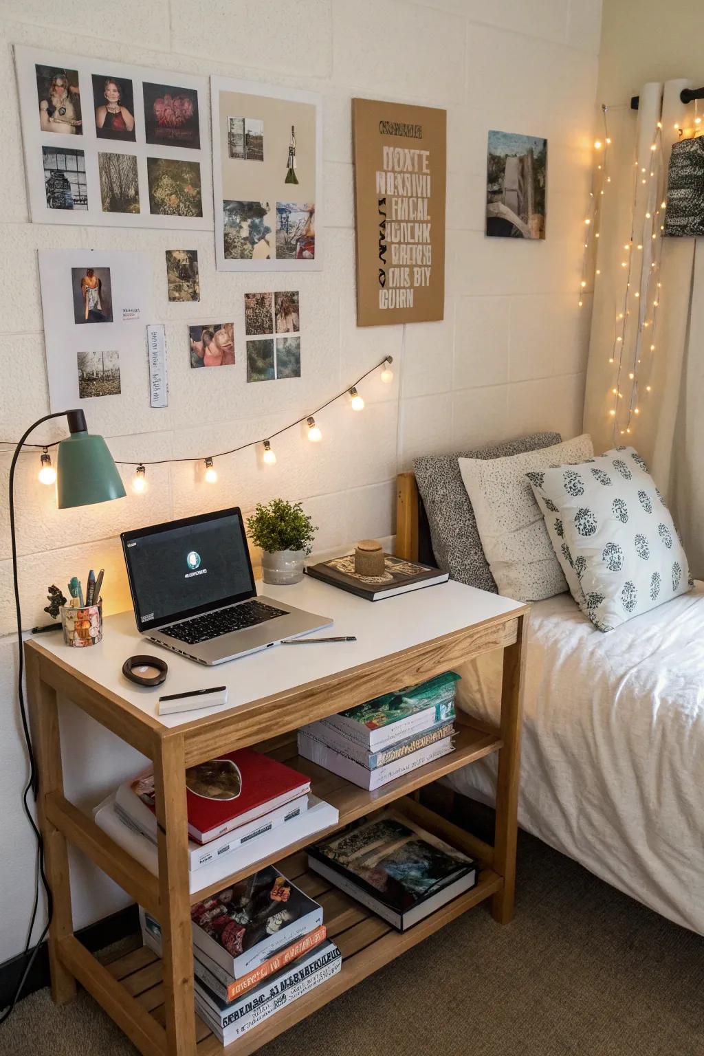 A small table adds versatility and function to your dorm space.