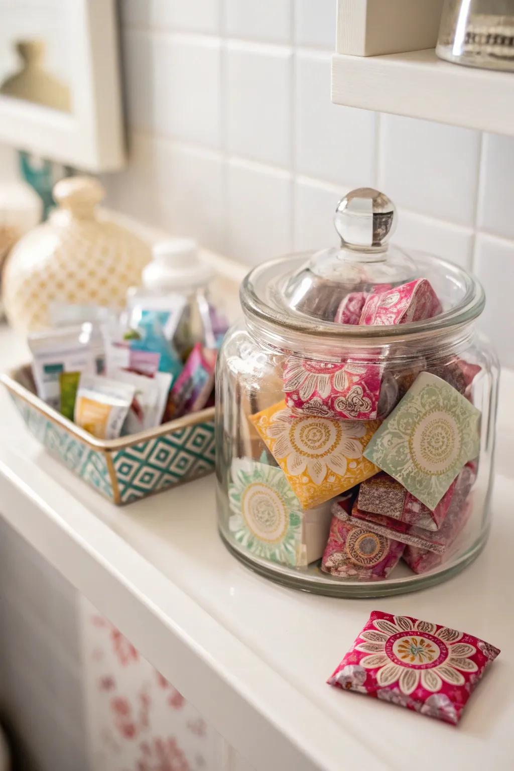 Combine beauty and function with a scent sachet display.