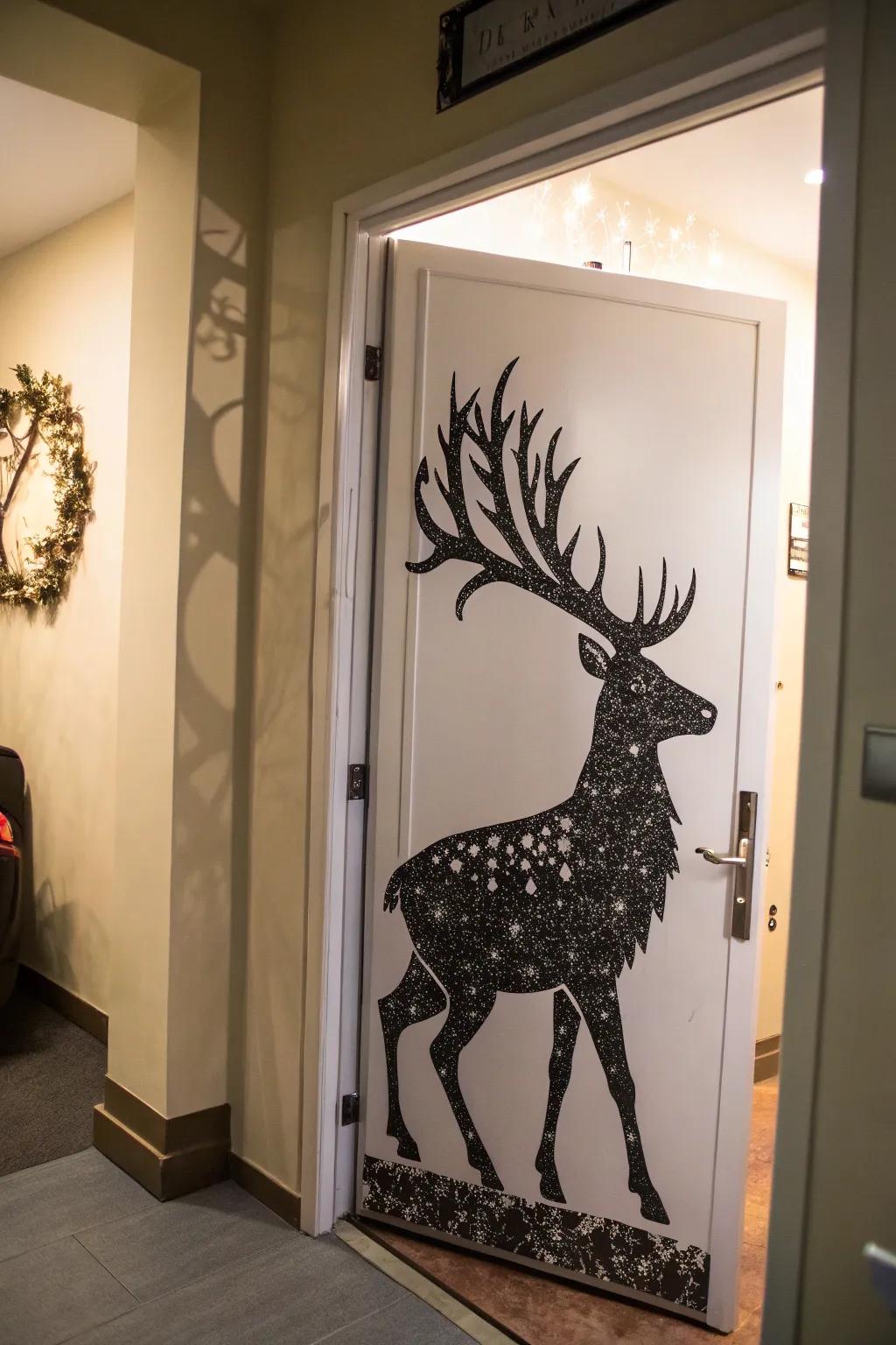 A reindeer silhouette adds a touch of elegance.