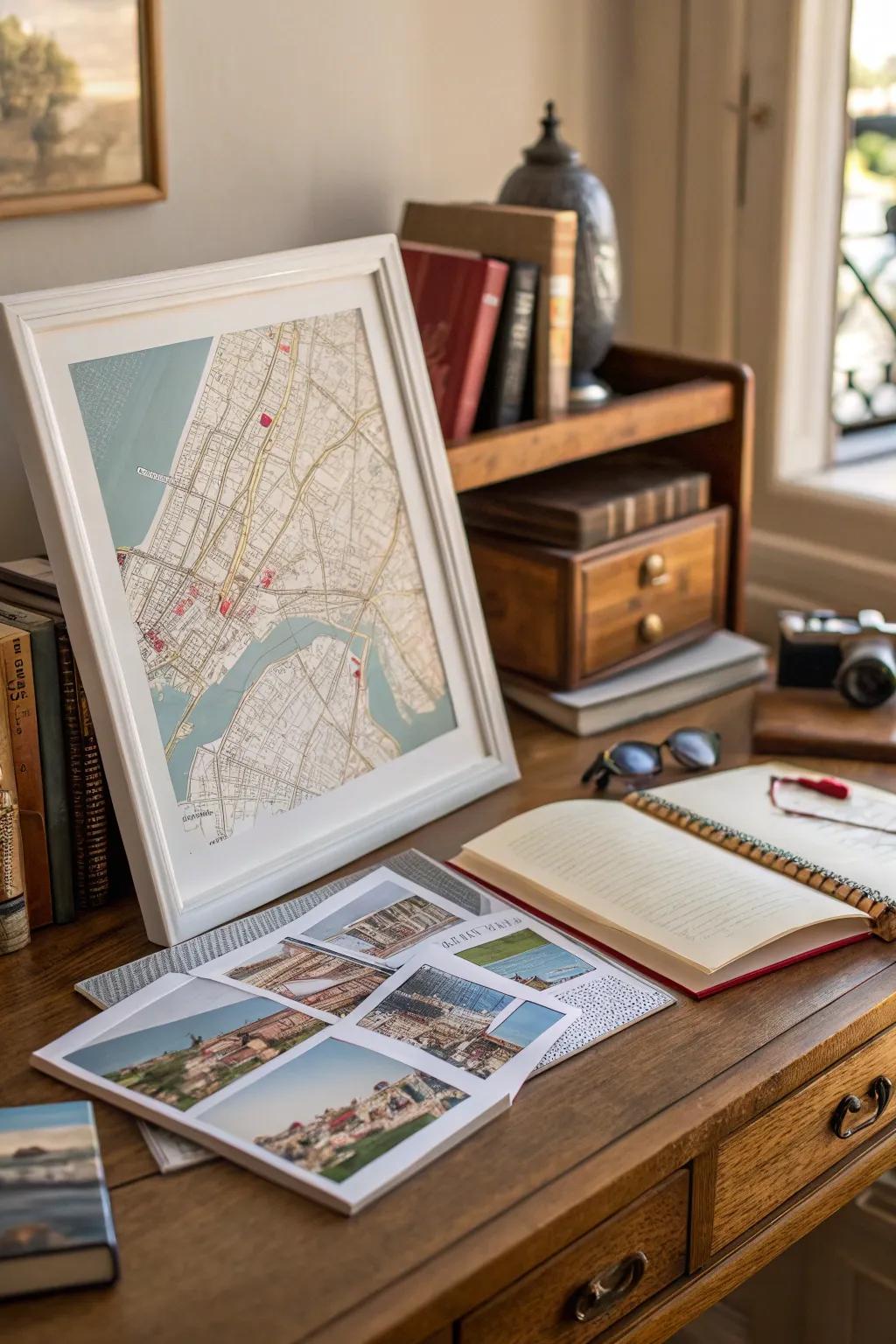 Celebrate adventures with a travel map frame.