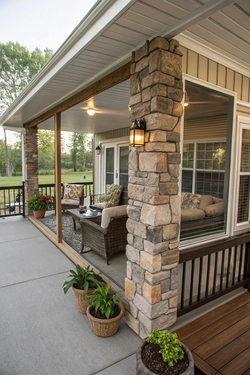 Natural stone elements add elegance and a timeless touch to your porch.