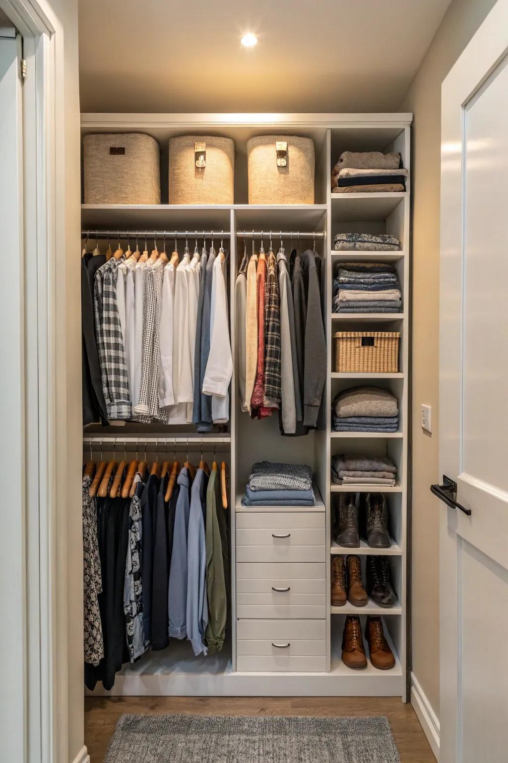 Closet dividers streamline organization by creating sections.