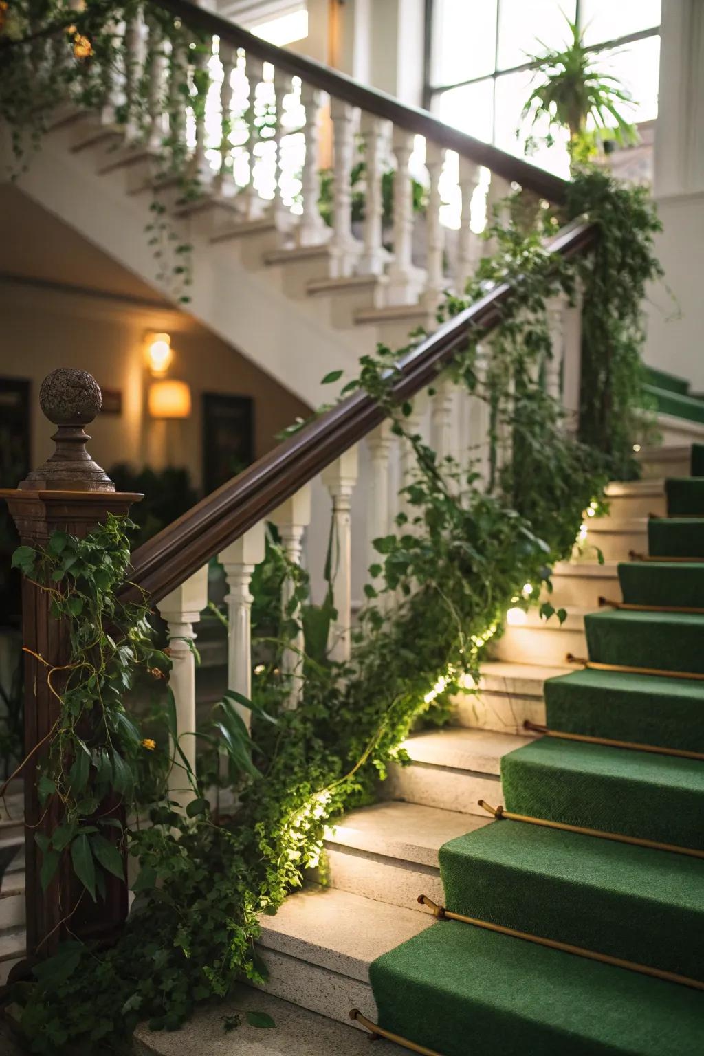 Staircase greenery turns a simple passageway into a living path.