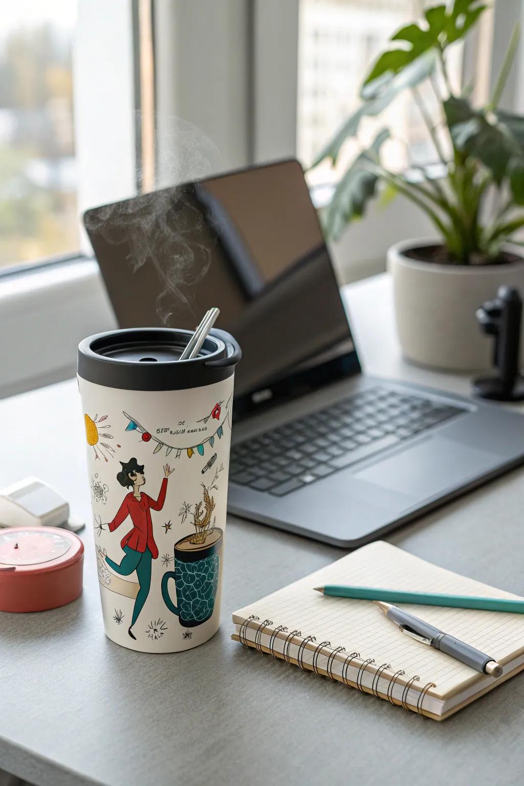 A personalized travel mug that adds joy to everyday adventures.