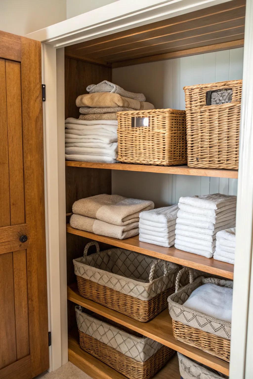 Under-shelf baskets maximize space by utilizing unused areas.