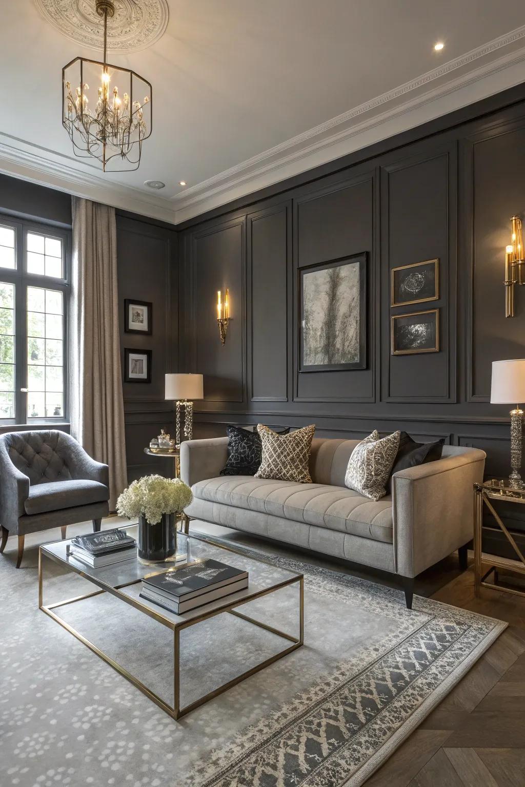 Chic charcoals offer modern elegance and sophistication in your living room.