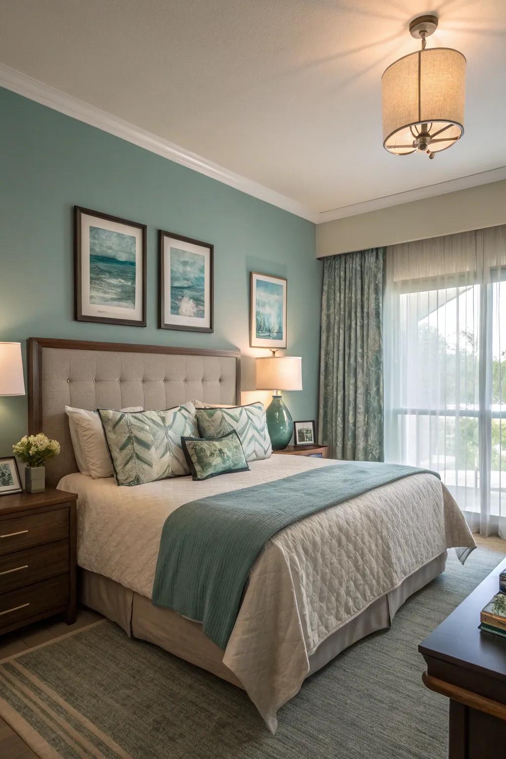 A relaxing atmosphere transforms this bedroom into a peaceful retreat.