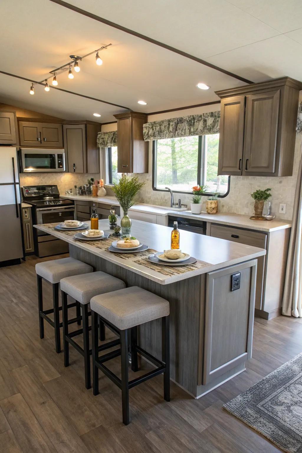 A dining table extension creates a multifunctional kitchen space.