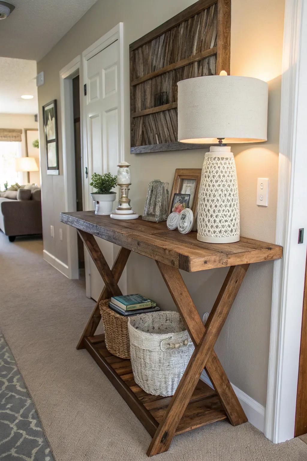 Welcome guests with a stylish hallway console table made from an ironing board.