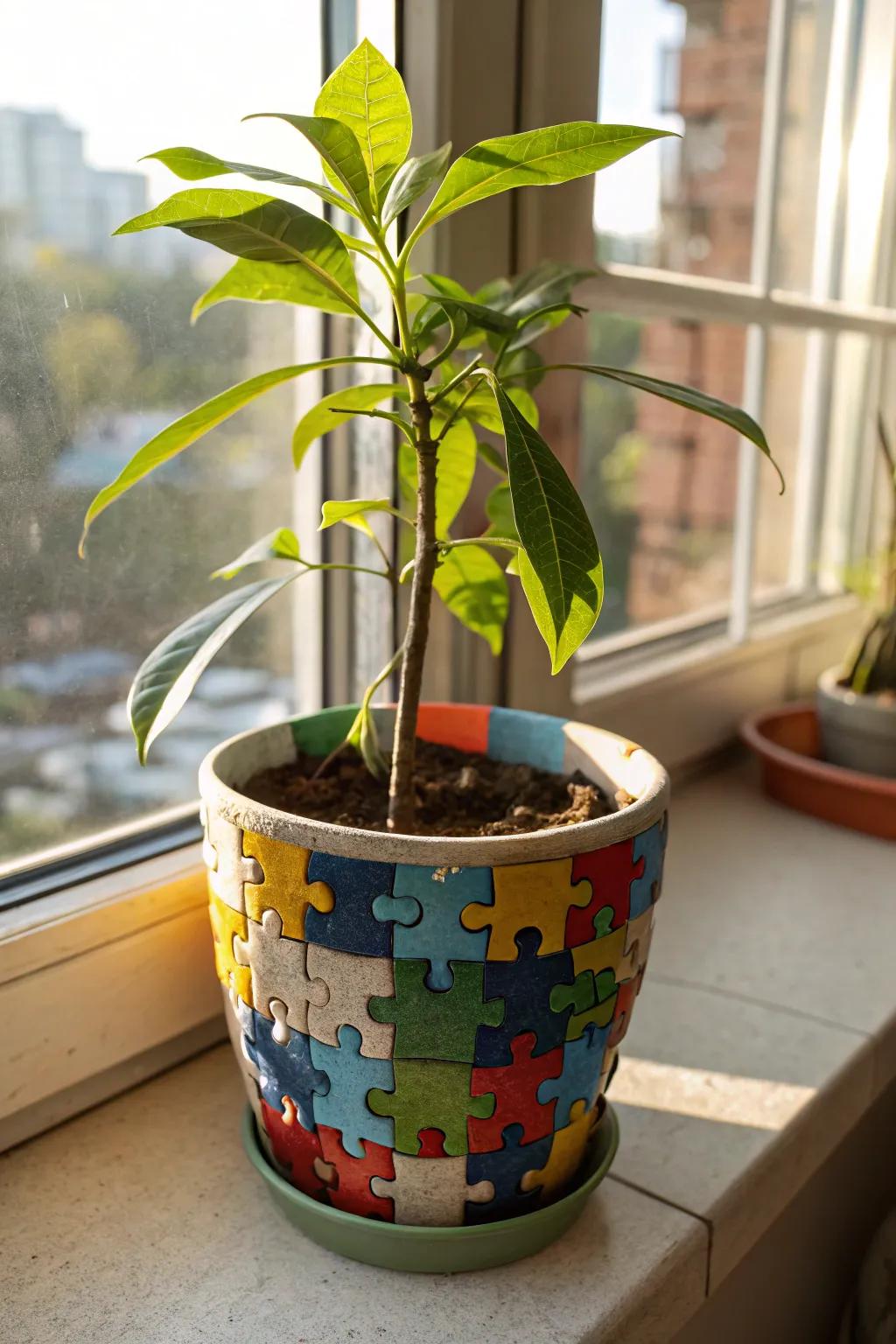 Add a touch of creativity to your garden with puzzle piece planters.