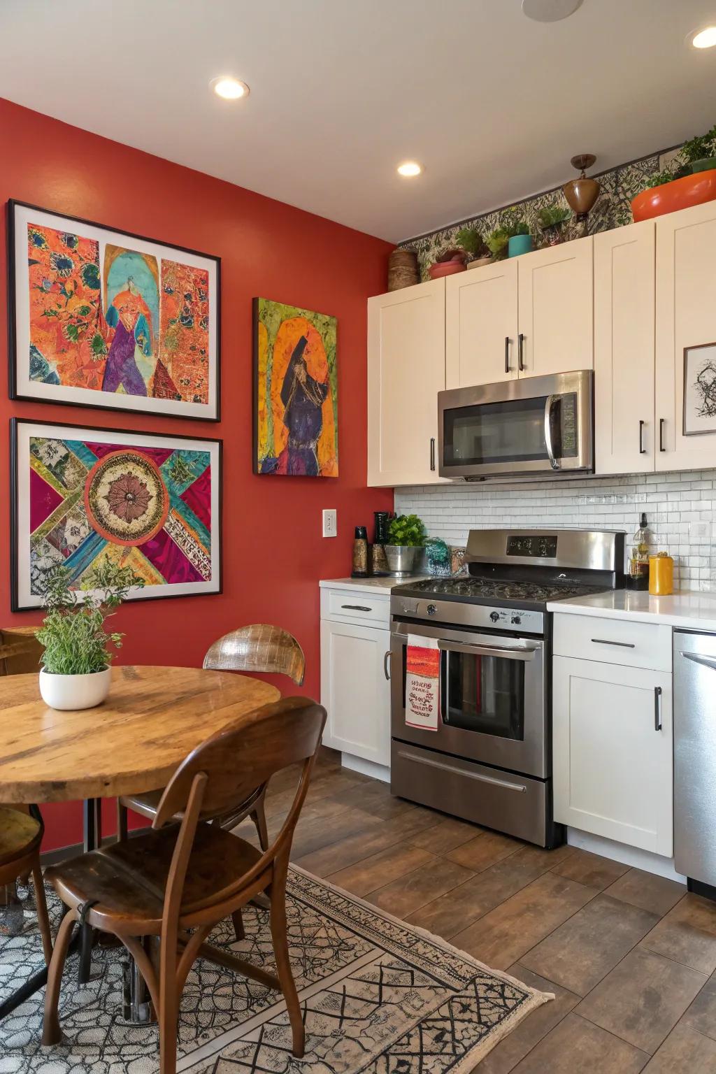 An accent wall adds character and focus to a rental kitchen.