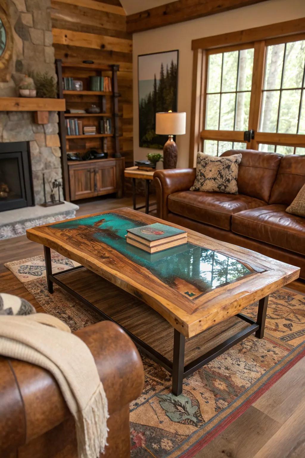 Add warmth and history with reclaimed wood river tables.