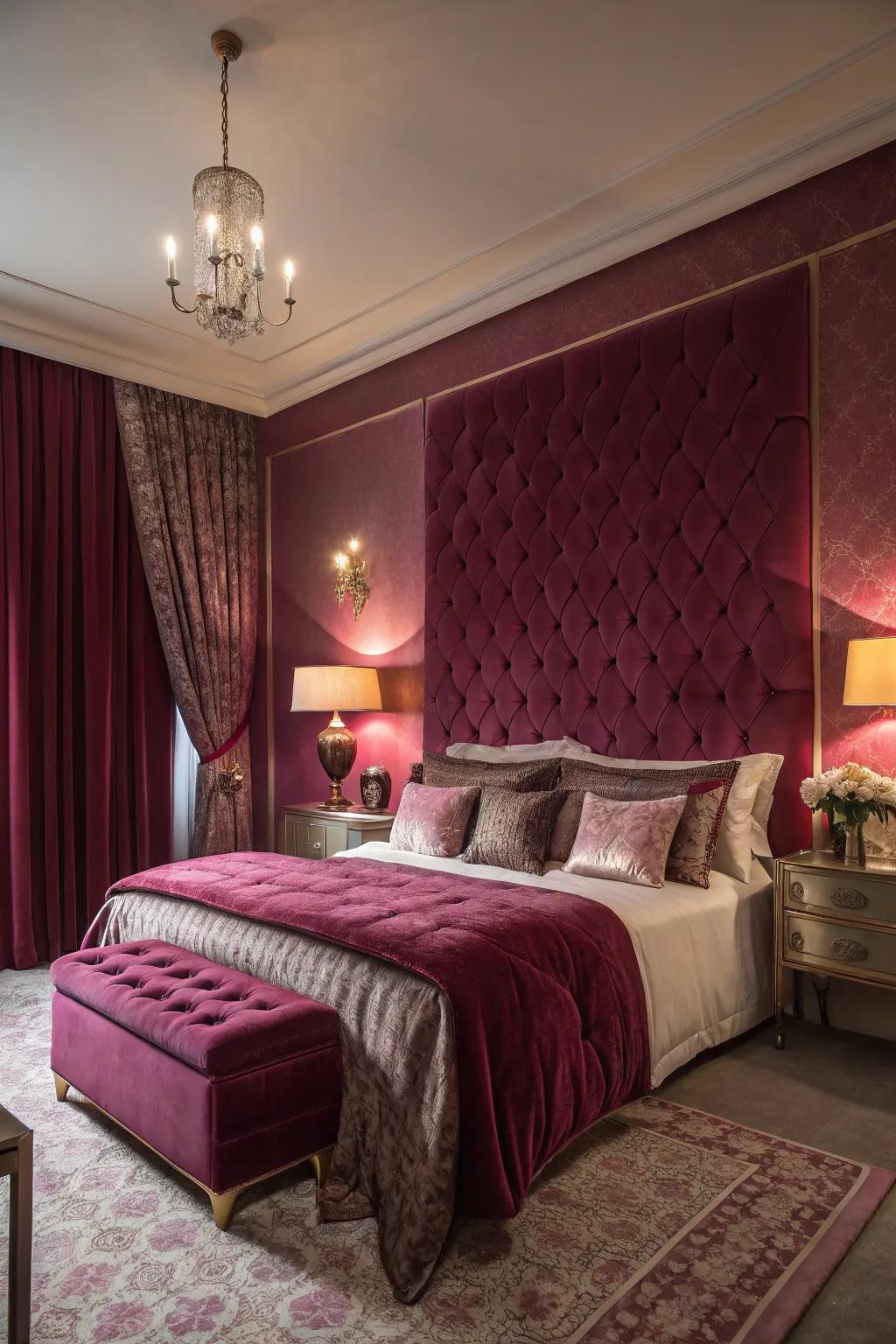 Romantic bedroom with rich raspberry tones.