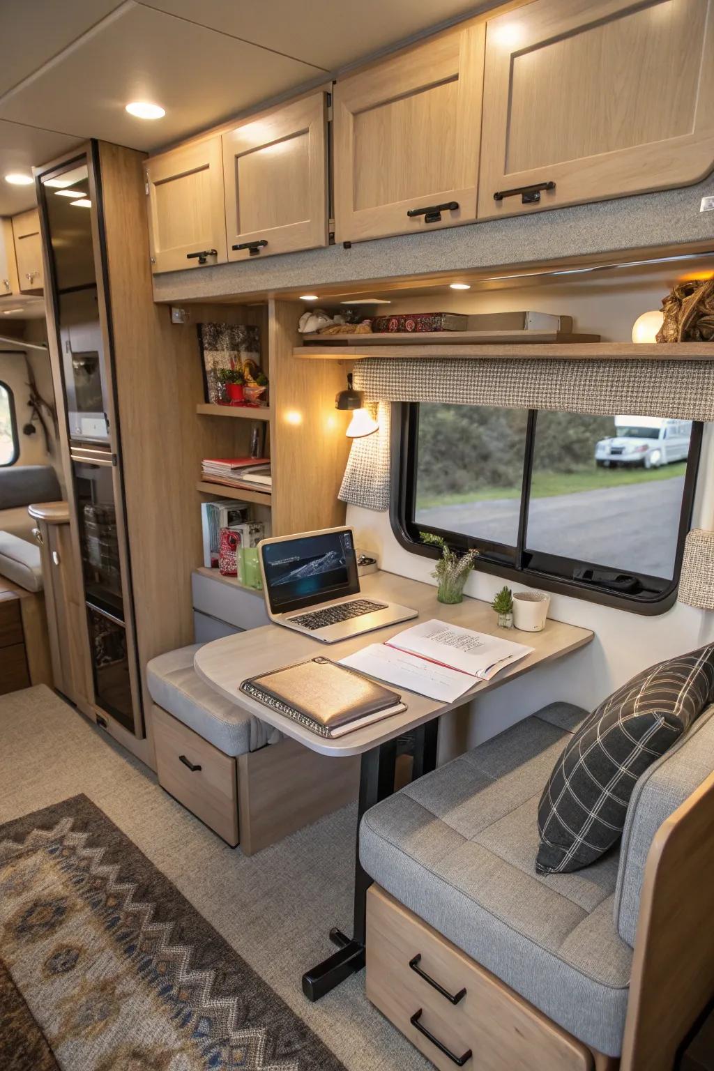 Multi-purpose furniture efficiently maximizes your RV space.