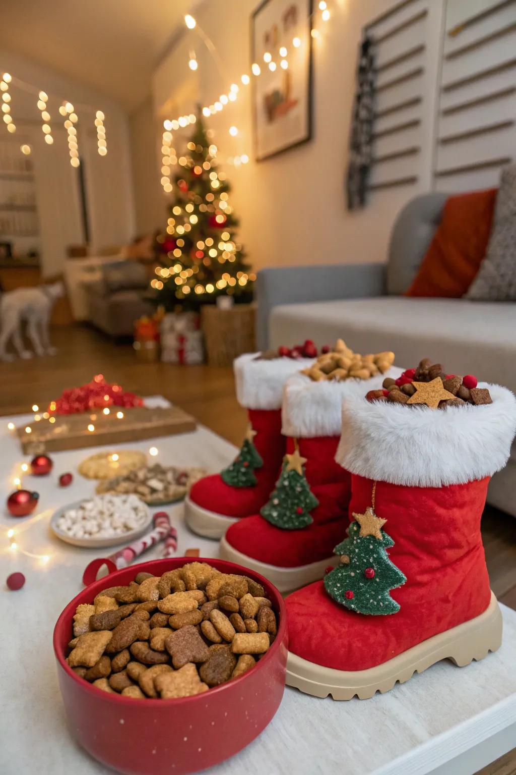 Include your pets in the holiday fun with Santa boots.