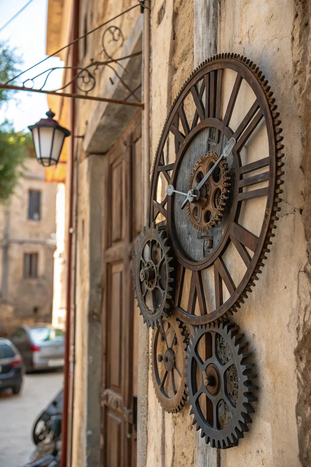 A unique gear clock adding charm to the decor