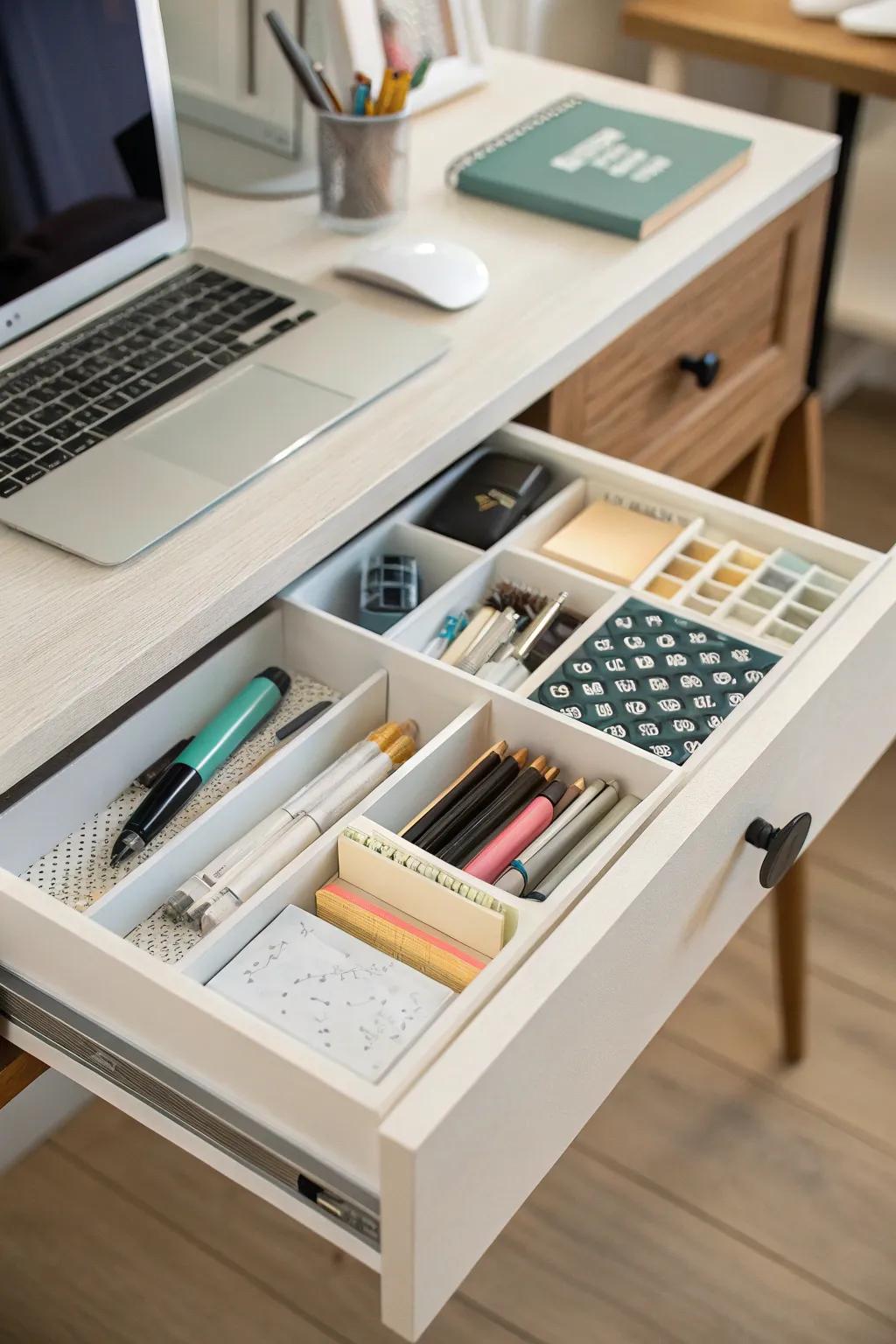 Drawer organizers keep everything in its place, enhancing productivity.