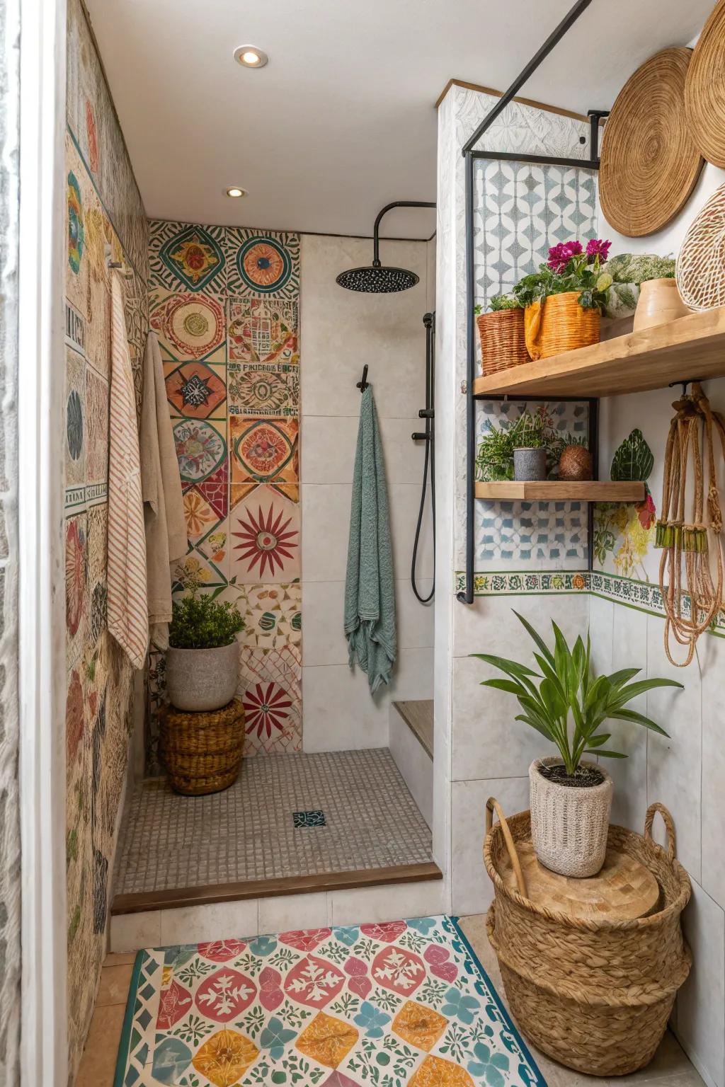 Boho style brings creative and eclectic design to small bathroom spaces.