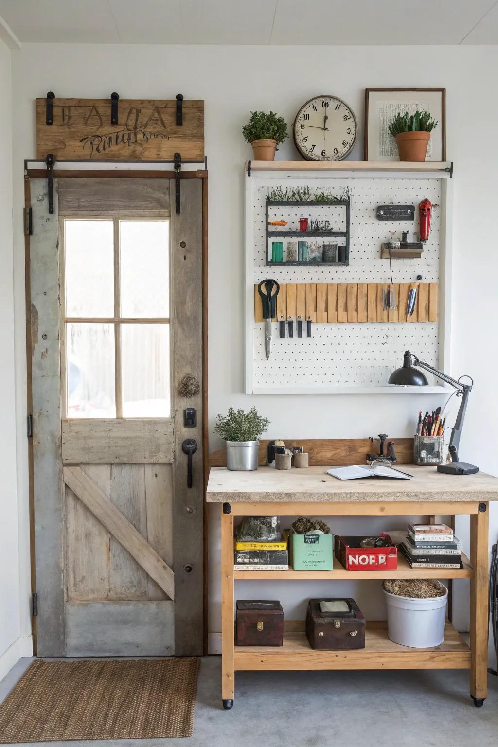 Repurposed doors make for unique and creative shelving.