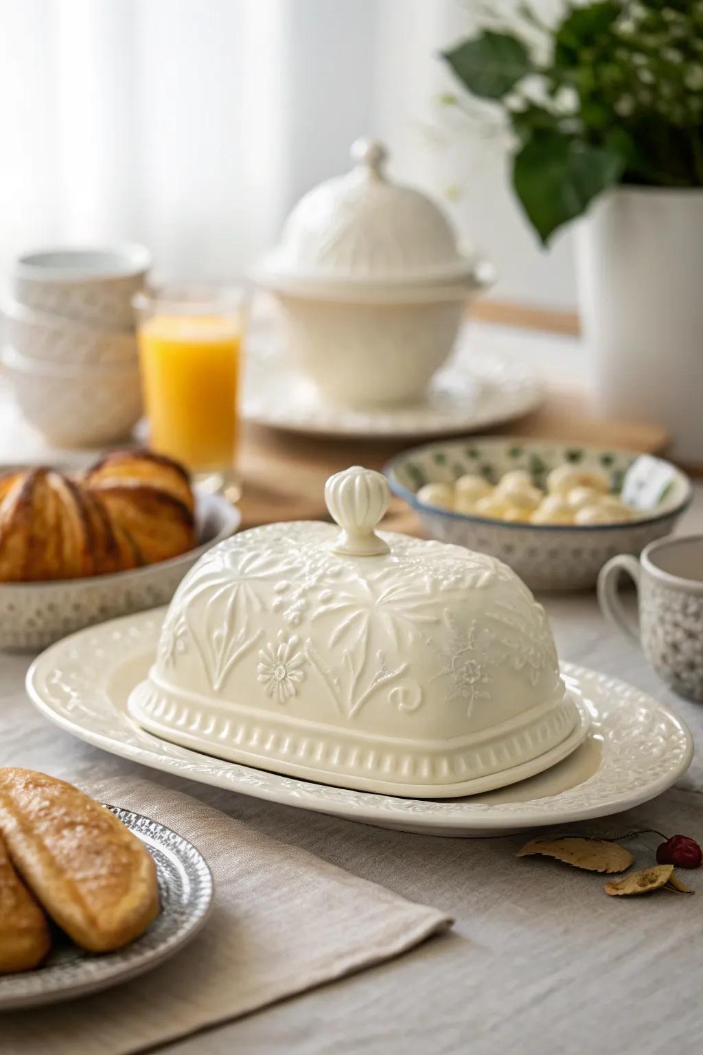 Add elegance to your table with a porcelain butter dish.