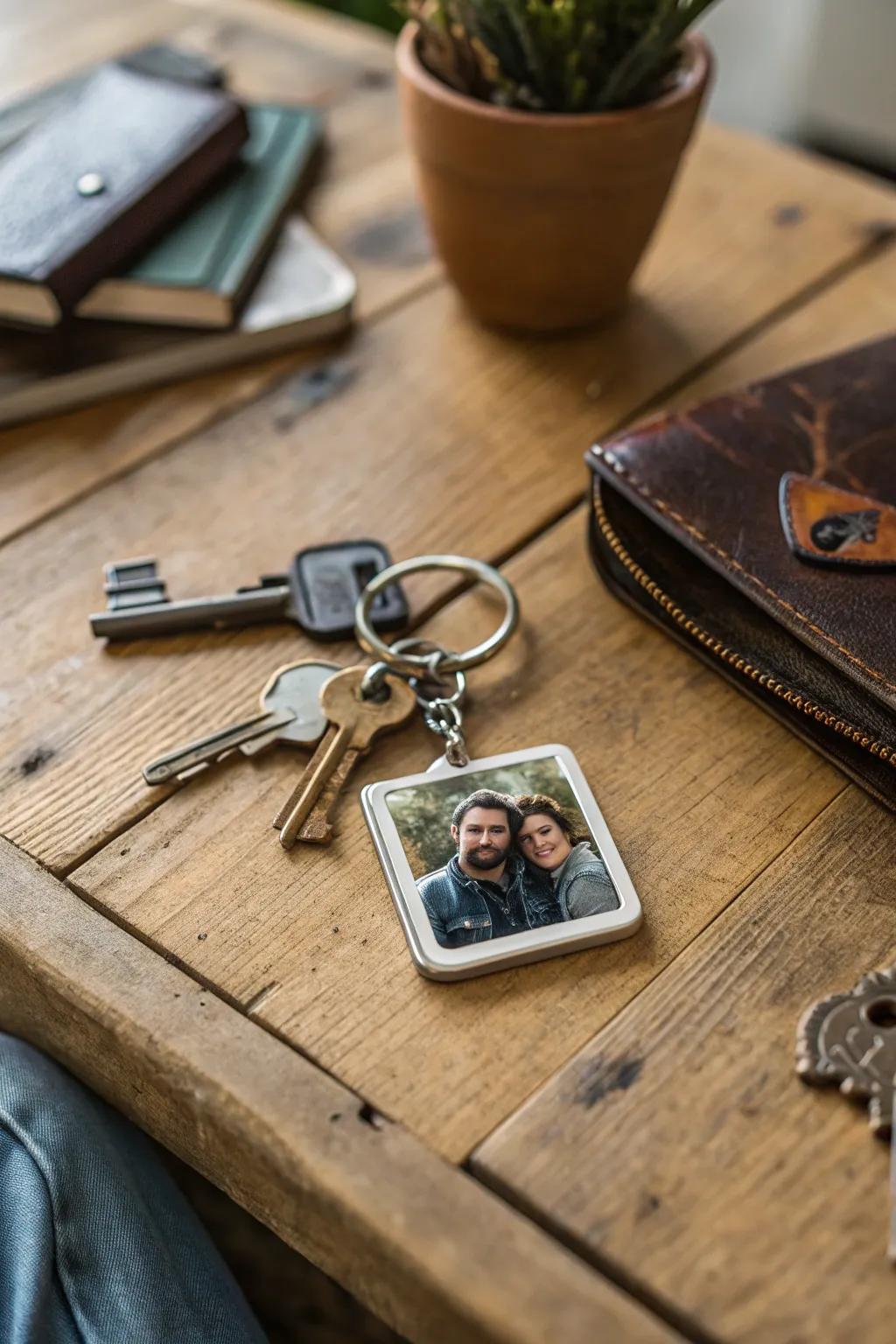 Keep memories close with a personalized photo keyring.