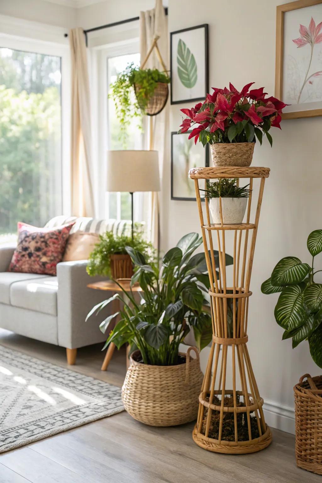 Bamboo plant stands elevate your greenery with style.