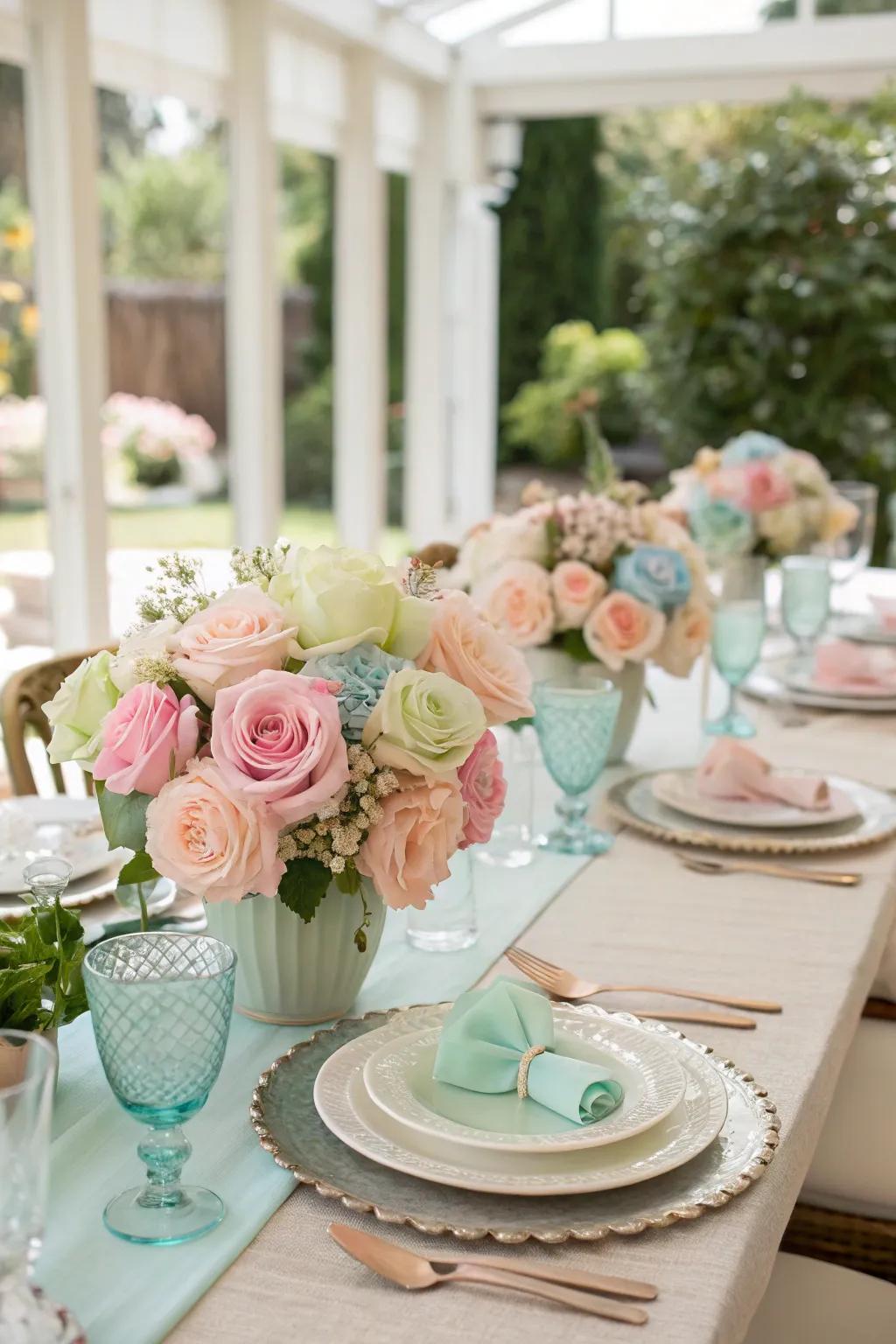 Garden rose centerpieces add a romantic touch to your decor.