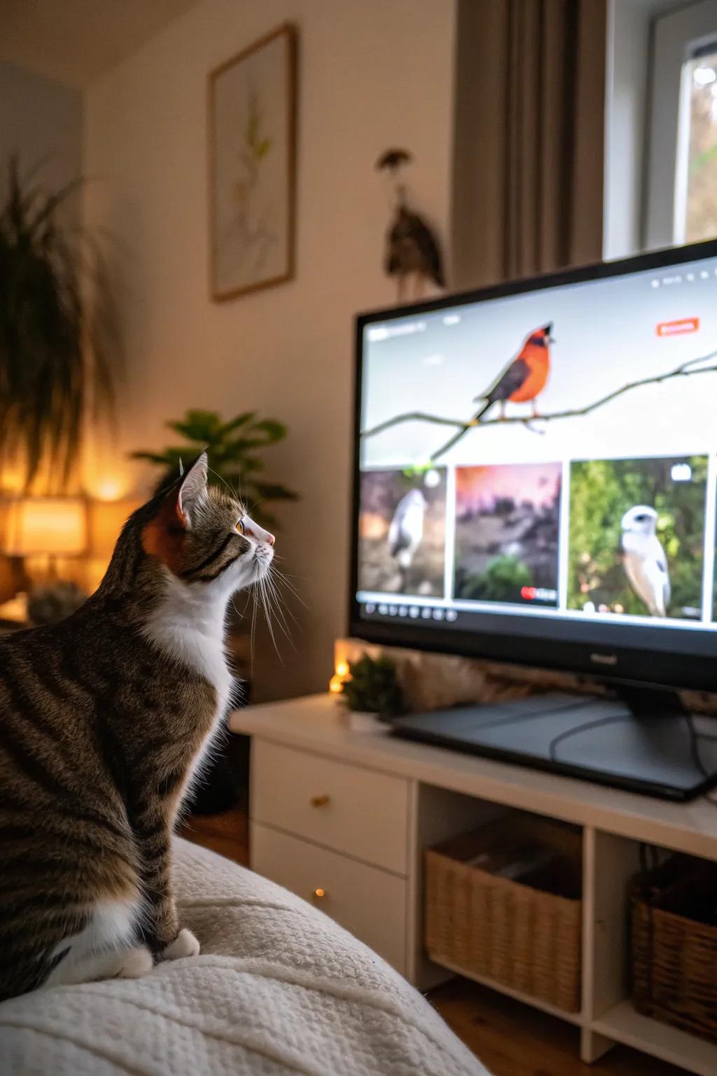 A cat TV screen provides endless entertainment and stimulation.