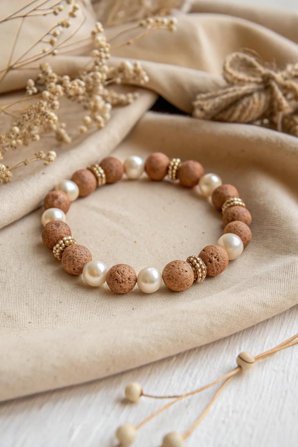 Neutral tones and pearls for a sophisticated, versatile bracelet.