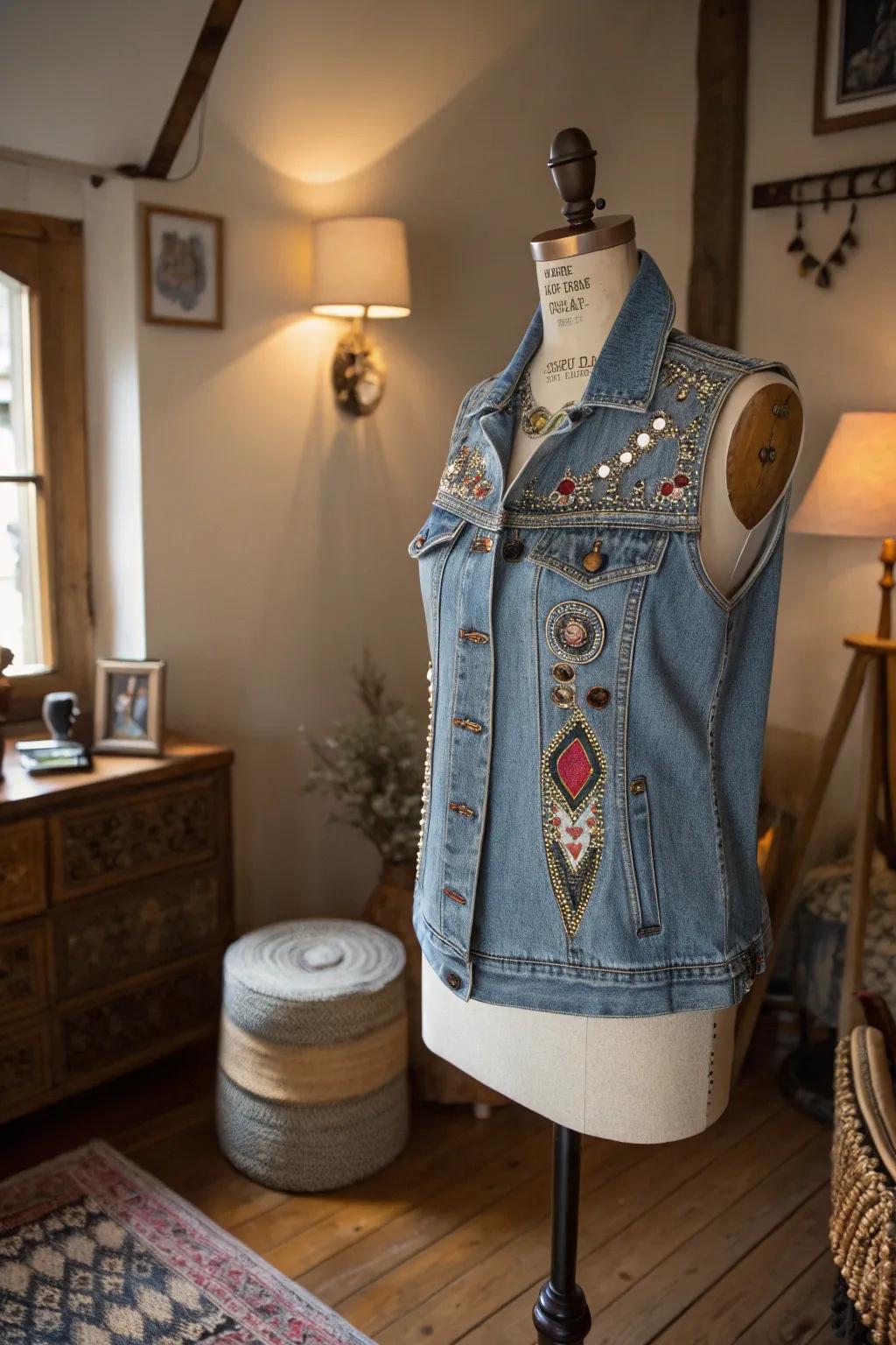 A stylish denim vest adds versatility to any wardrobe.