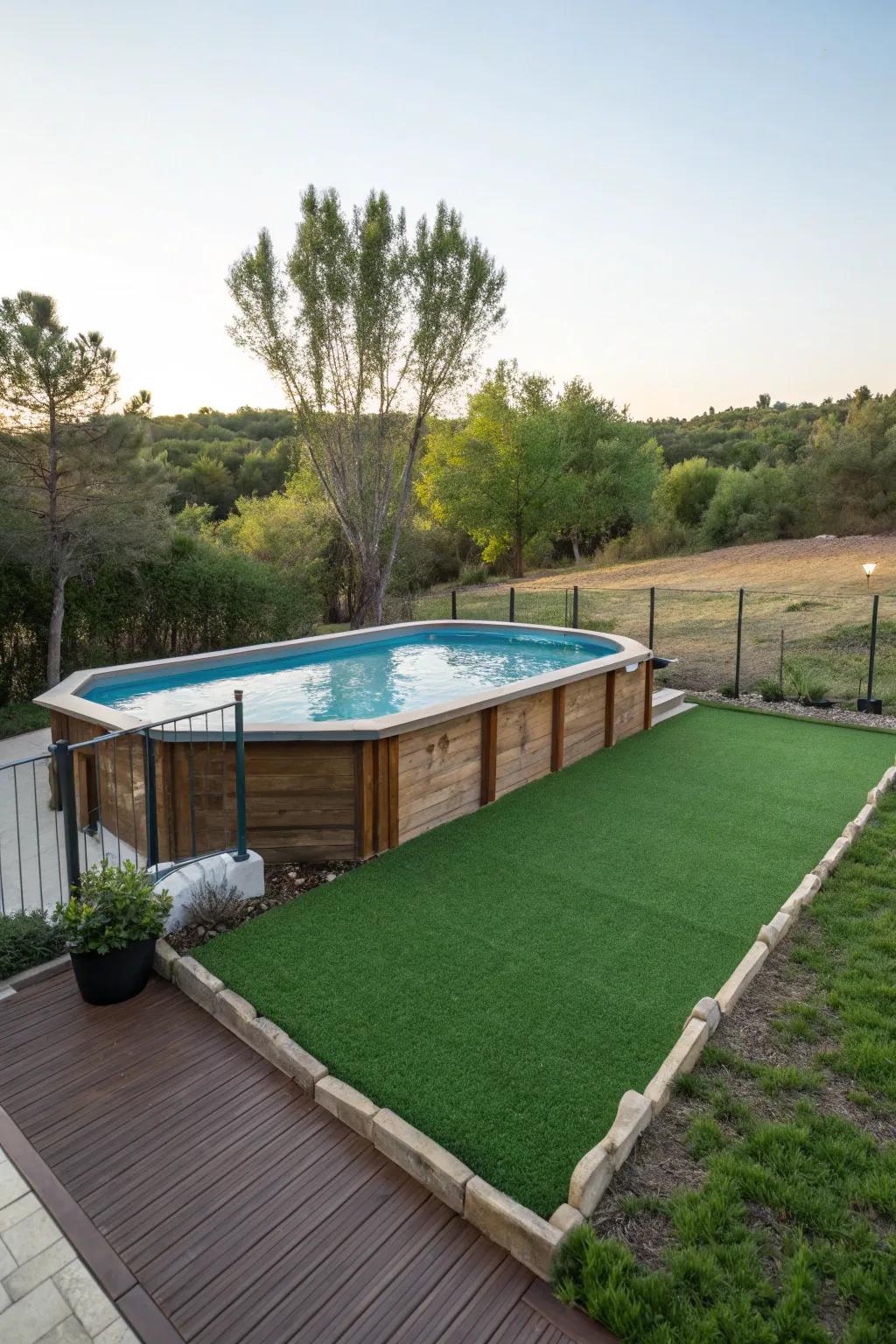 Artificial turf provides a lush, maintenance-free surface perfect for pool areas.