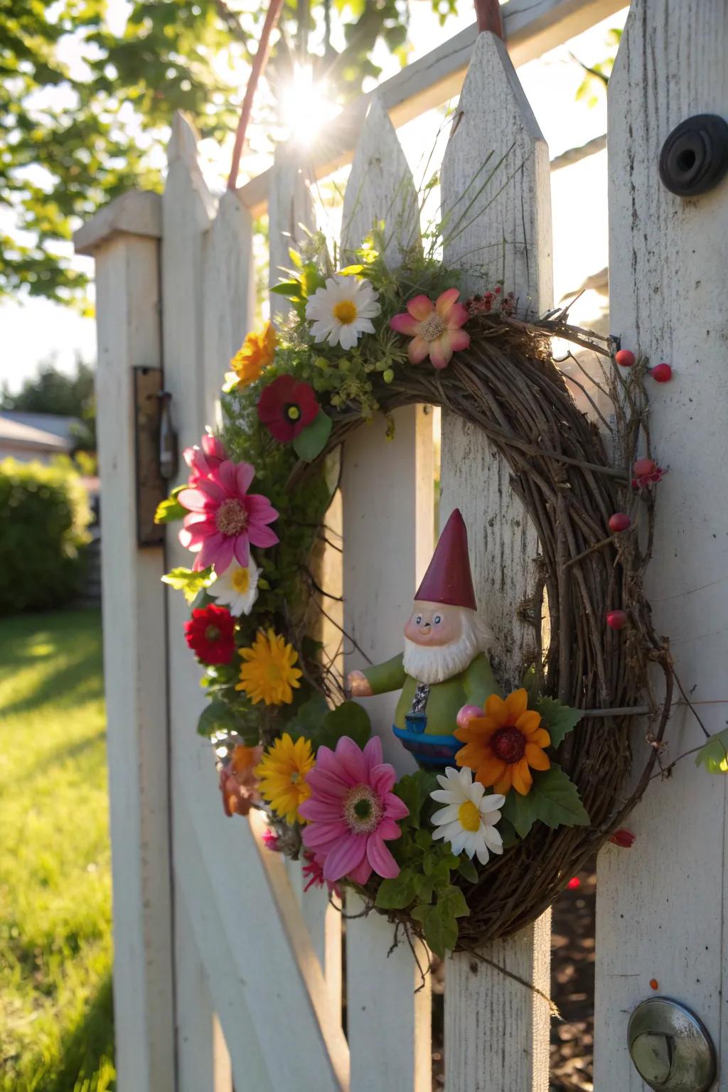 Bring smiles with a whimsical garden gnome wreath.