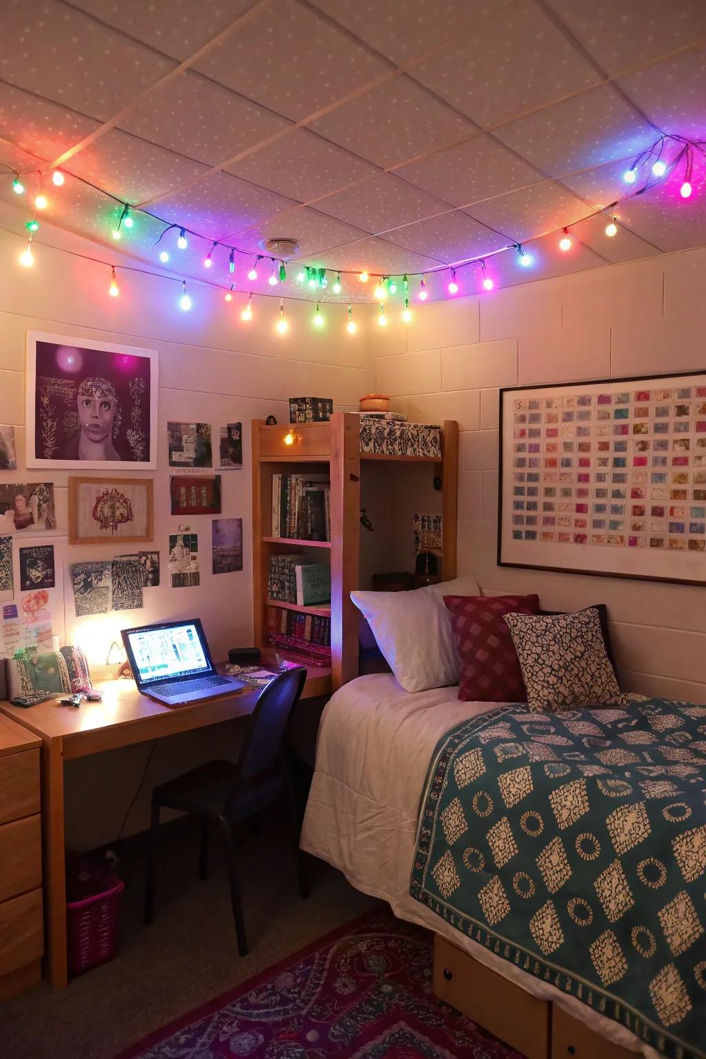 Personalized lighting adds a unique and modern flair to your dorm.