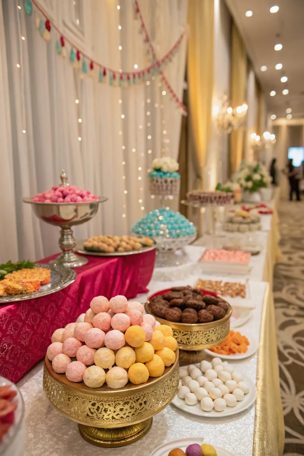 A themed dessert table offering a sweet and cultural treat for guests.