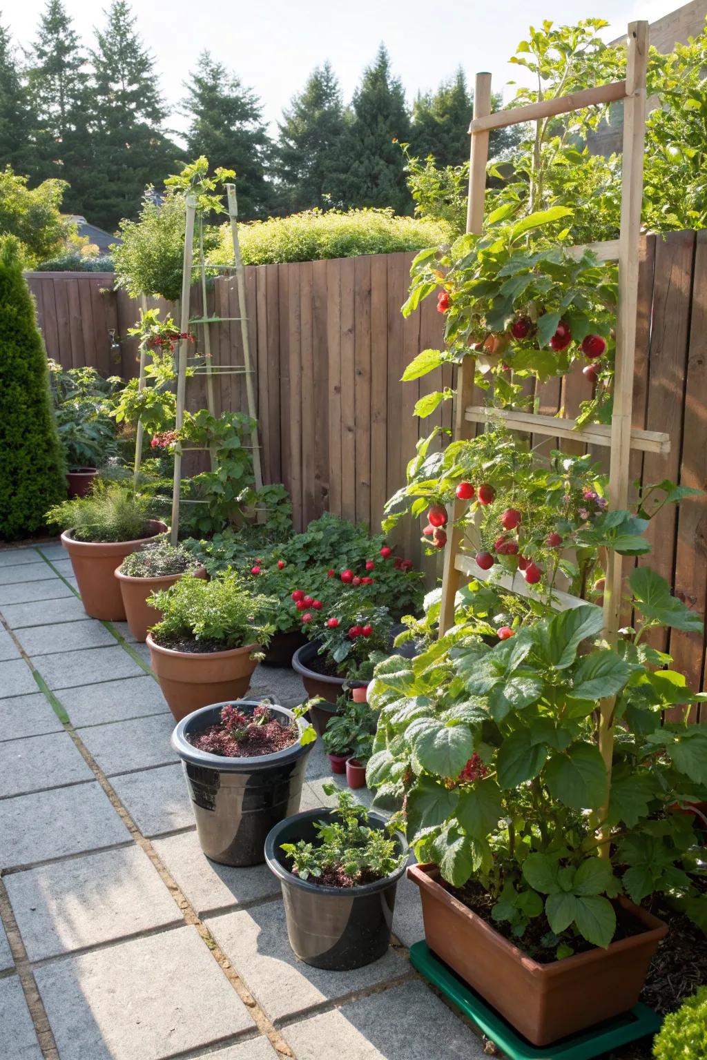 A patio transformed into a lush berry garden.