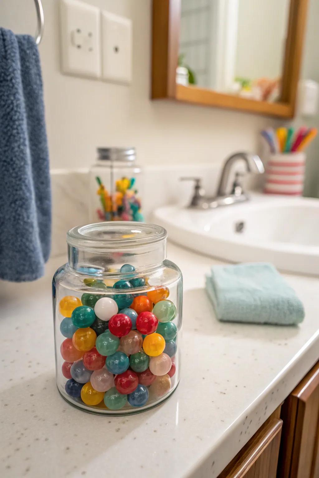 Add a playful touch with colorful marbles.