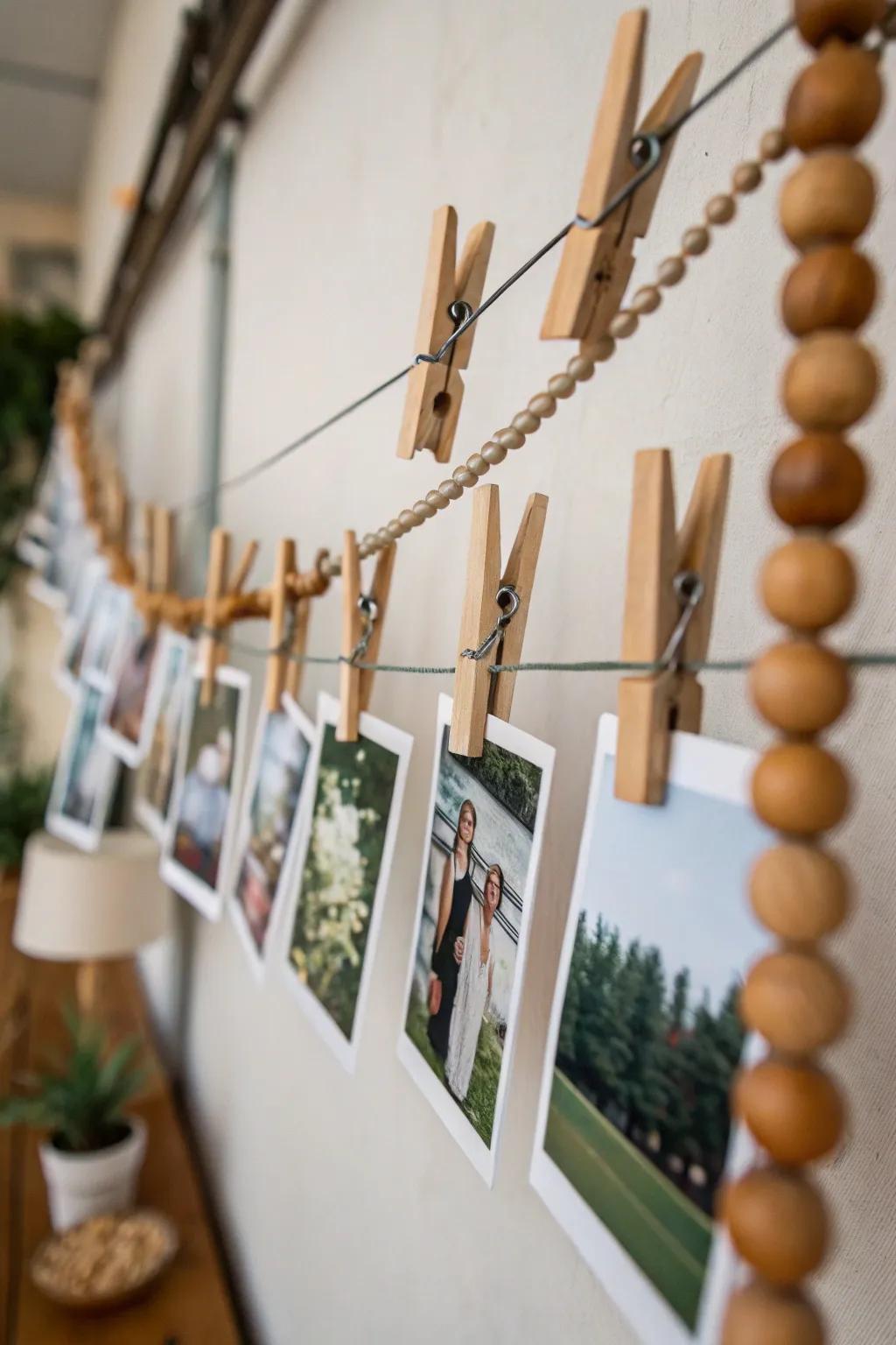 Picture clips enhanced with wooden beads.