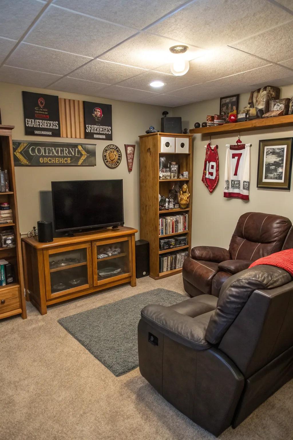 Symmetry and balance create a harmonious and functional man cave.