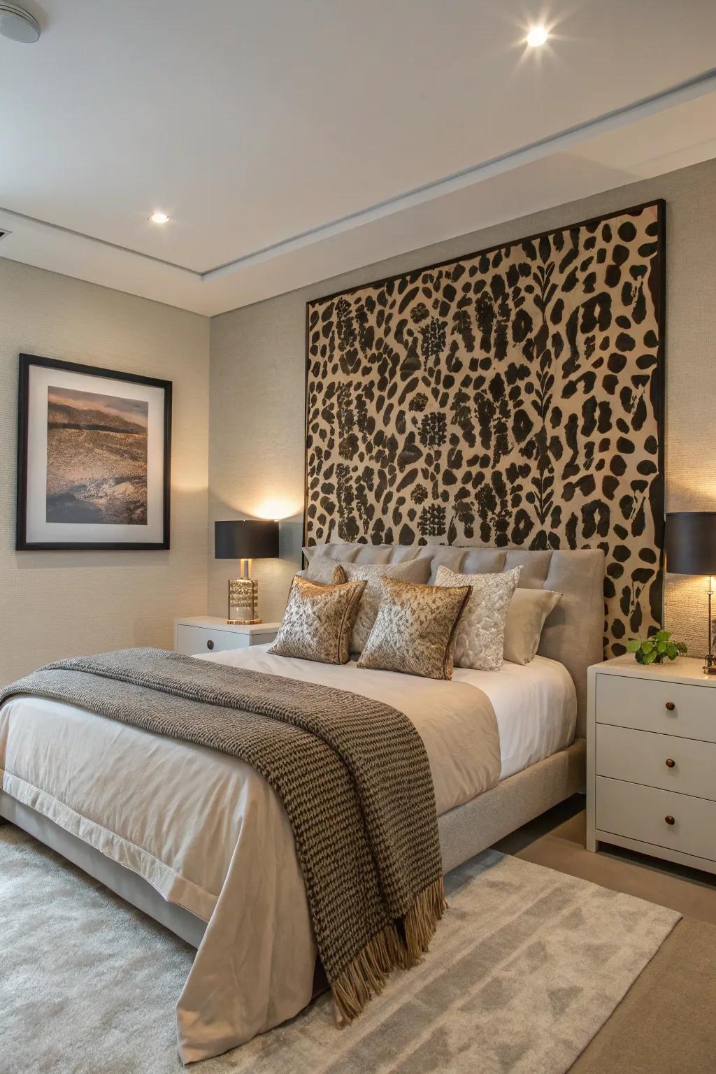 Leopard print wall art ties the room together with a stylish statement.