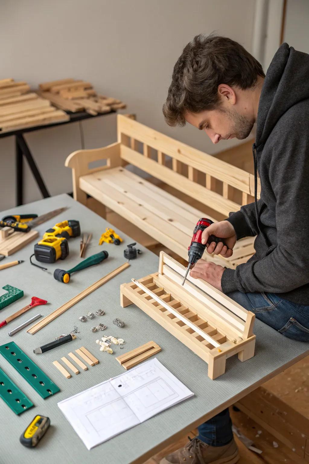 Model building bench: crafting detailed worlds in miniature.