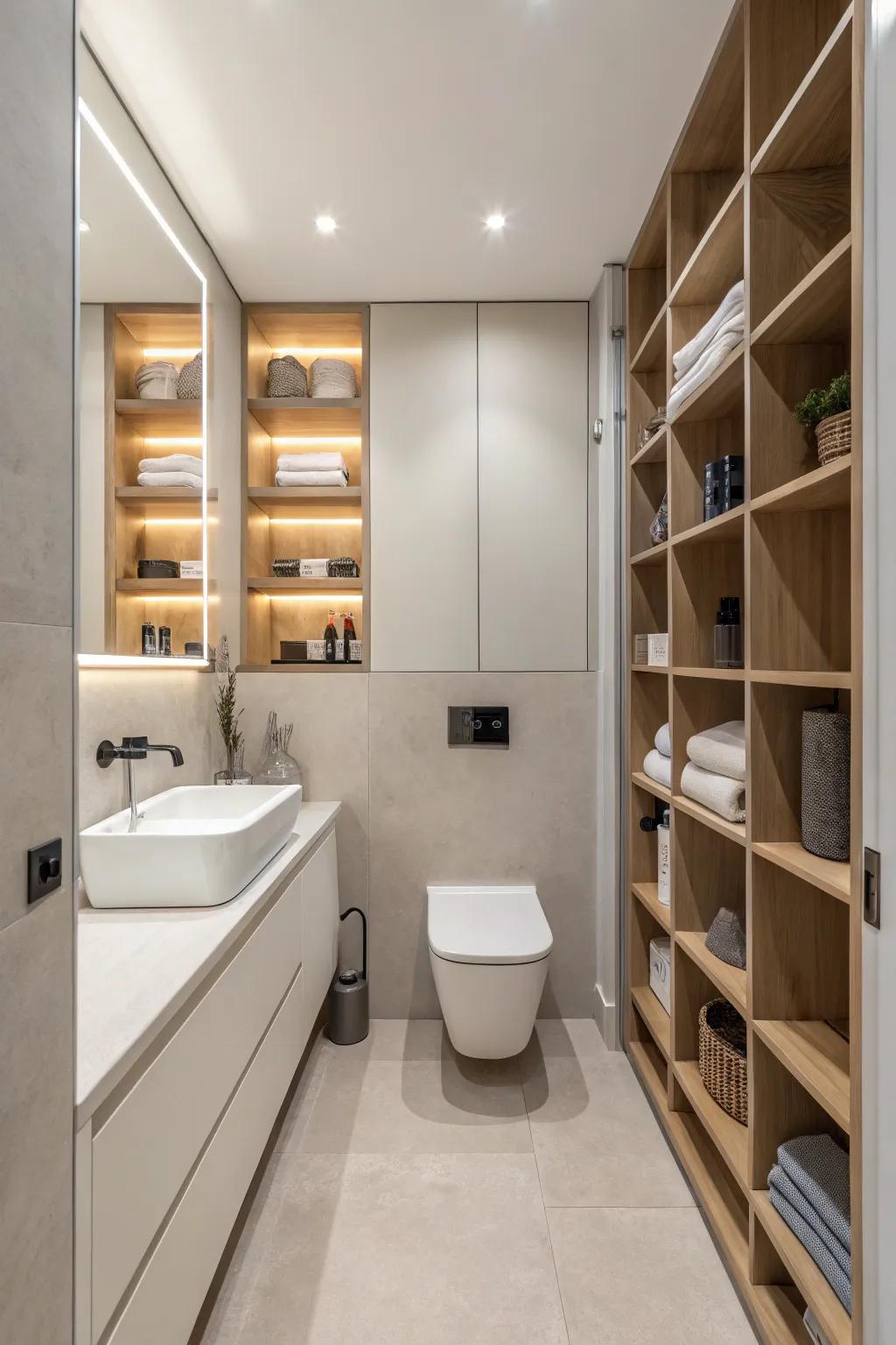 A minimalist bathroom with a seamless, harmonious design.