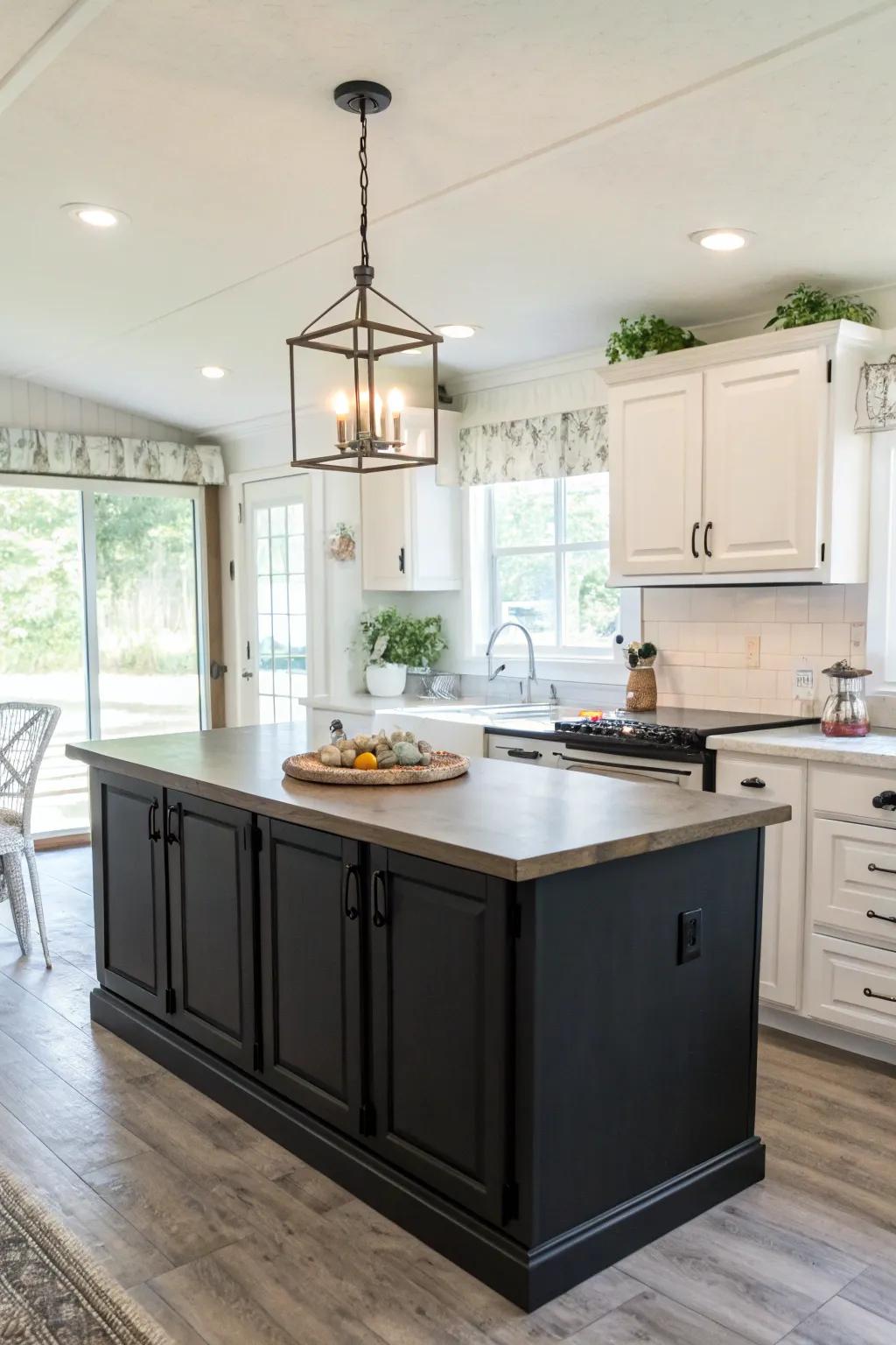 A bold dark finish adds drama and sophistication to the kitchen.