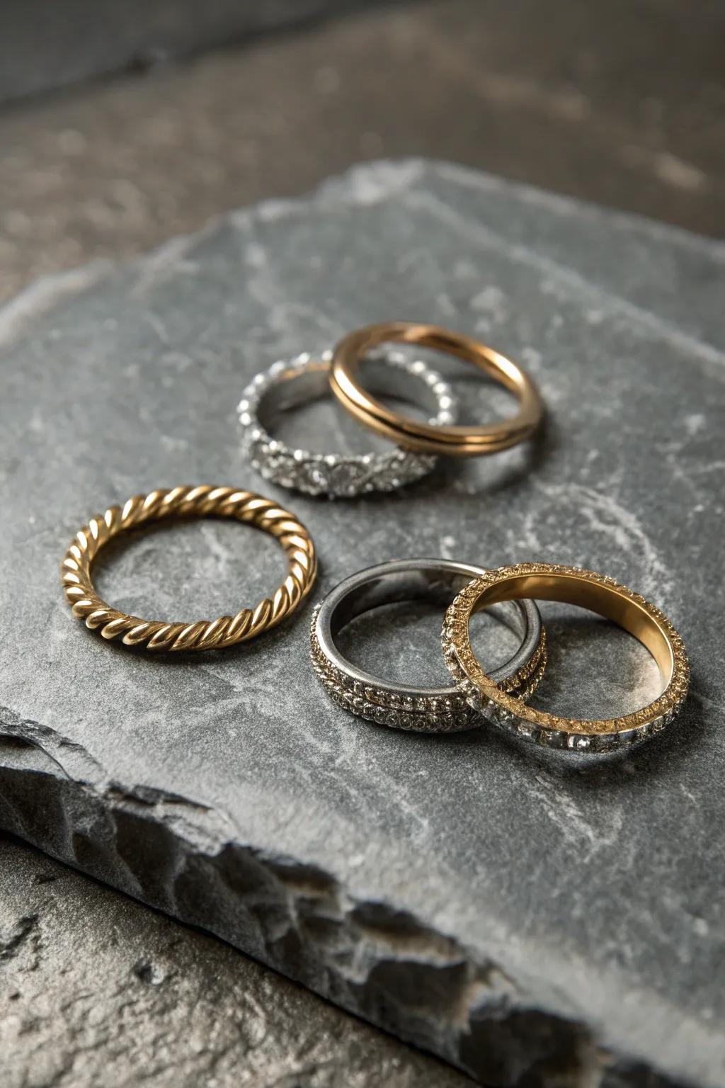 Create a dynamic look with mixed metal jewelry.