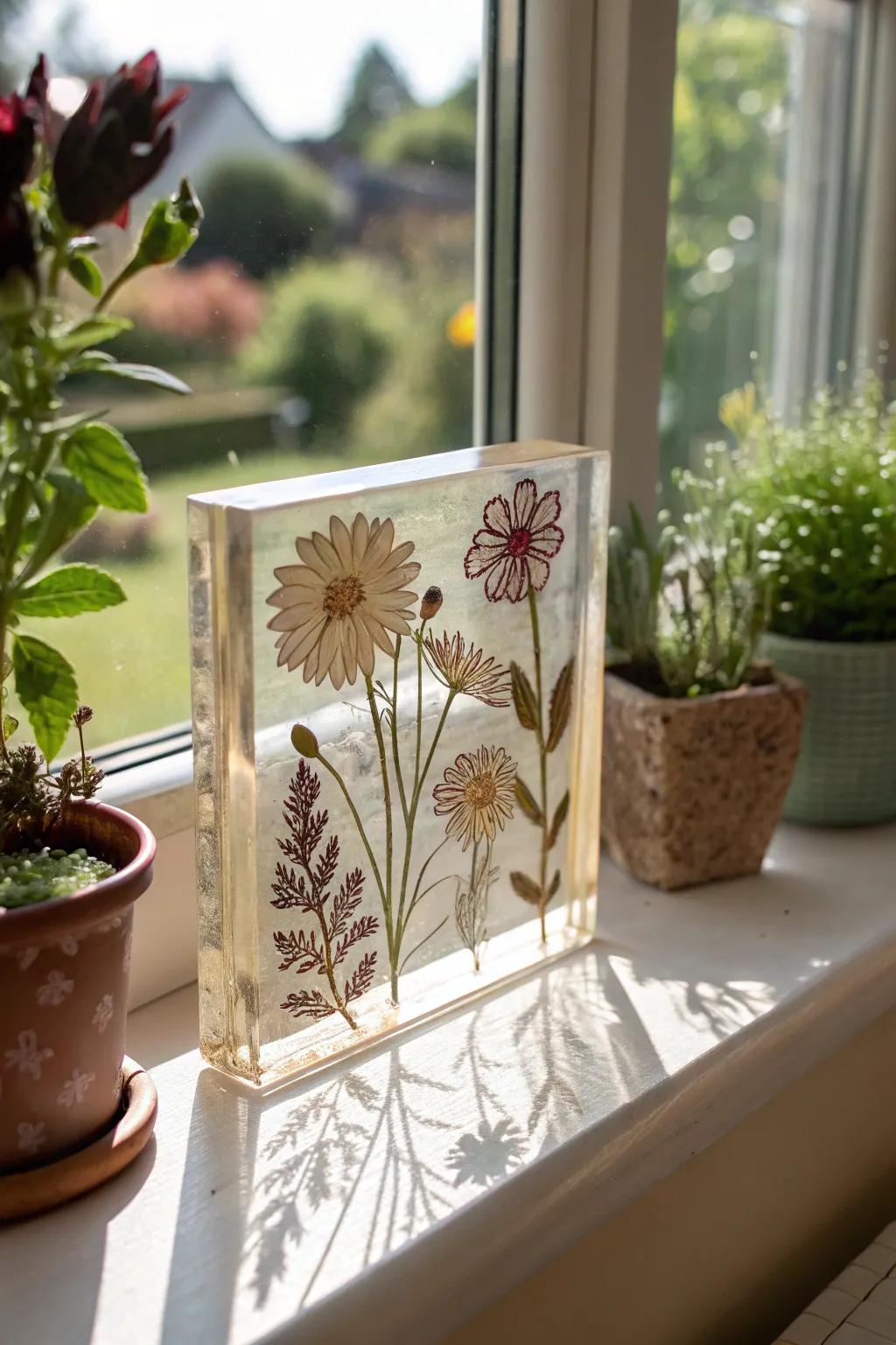 An acrylic garden block beautifully honors her love for gardening.