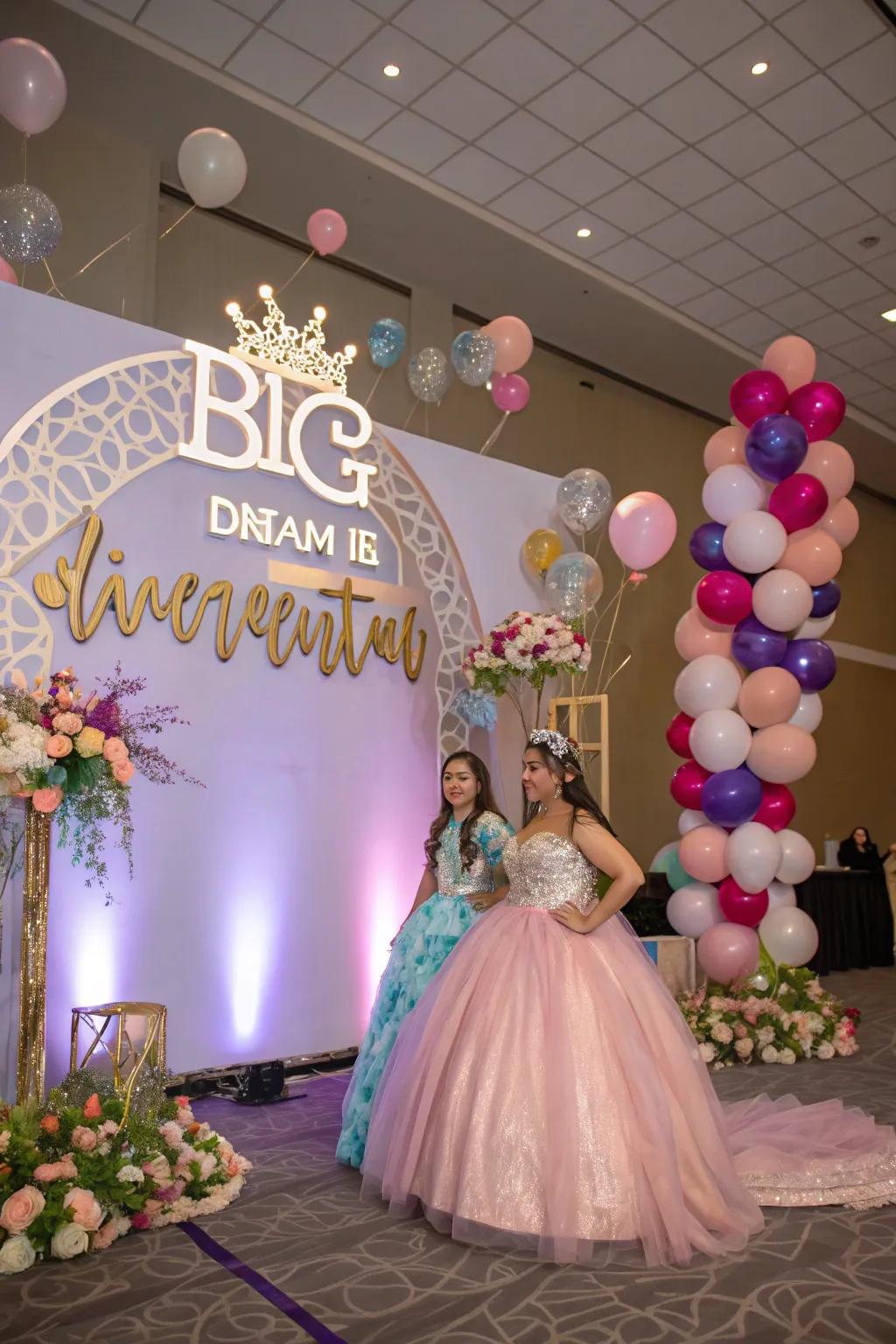 A motivational dream big-themed quinceanera with visionary decor.