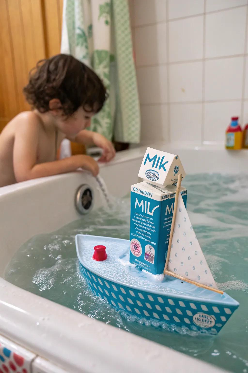 Set sail on fun adventures with milk carton toy boats.