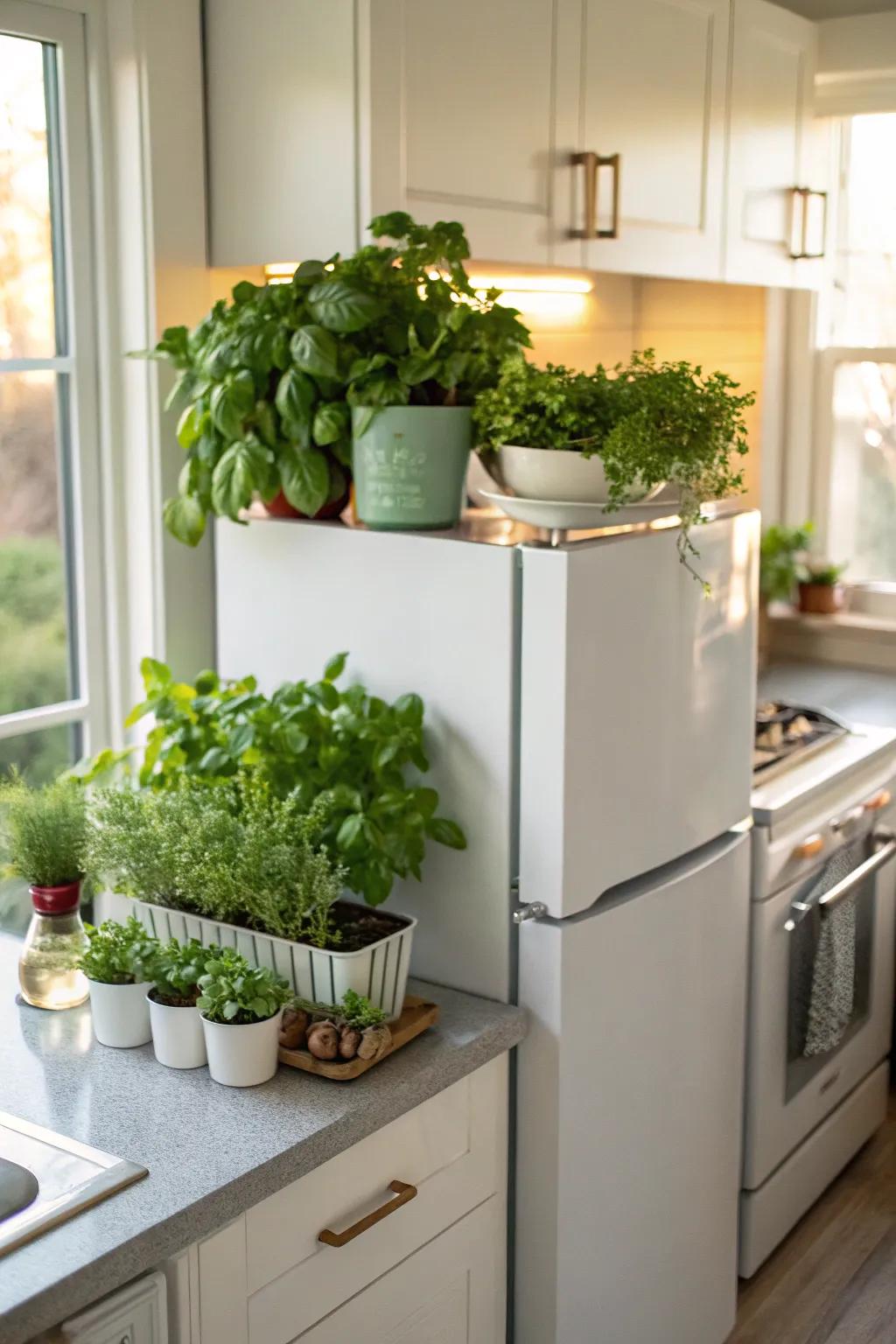 A herb garden adds greenery and freshness to your kitchen.