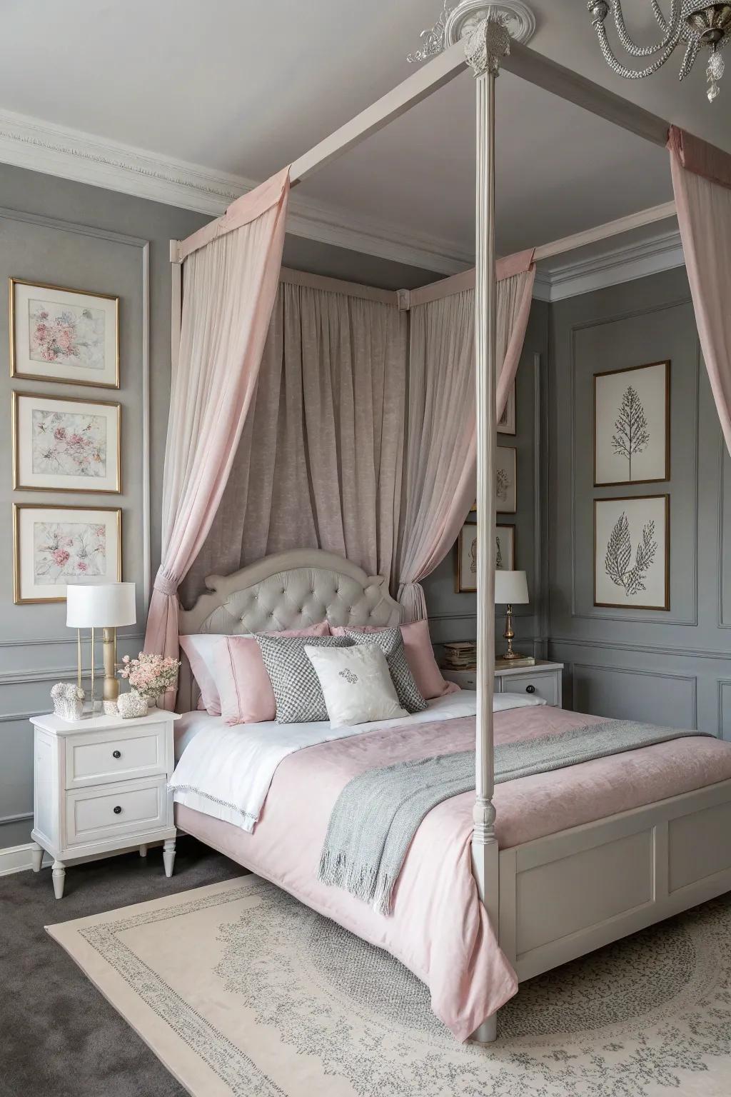 Sophisticated palette with pale pink and gray.